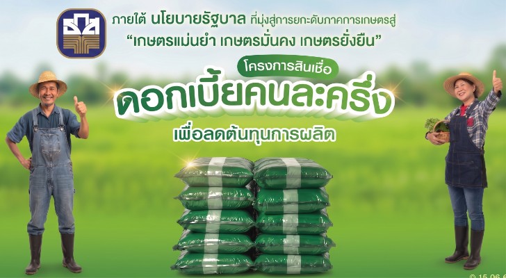 ธ.ก.ส. หนุนนโยบายรัฐบาล เปิด "โครงการสินเชื่อดอกเบี้ยคนละครึ่ง เพื่อลดต้นทุนการผลิต" มุ่งสู่เกษตรยั่งยืน